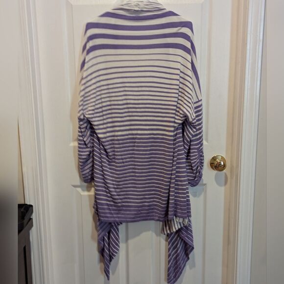 Attitudes By Renee Size 1X Purple & White Striped Open Front Cardigan Sweater - Picture 8 of 11